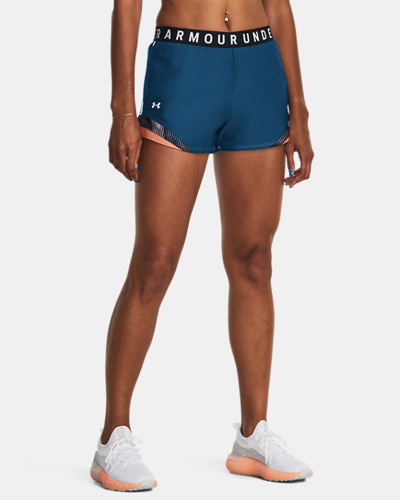 Women's UA Play Up 3.0 Tri Color Shorts in Blue image number 0